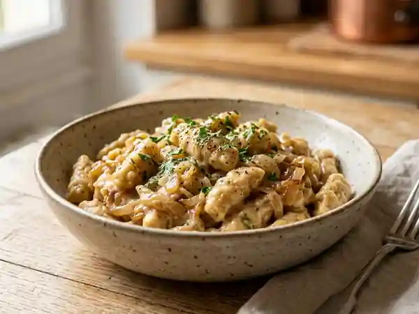 Knepfle fondants à la crème et oignons dorés - Photo de présentation