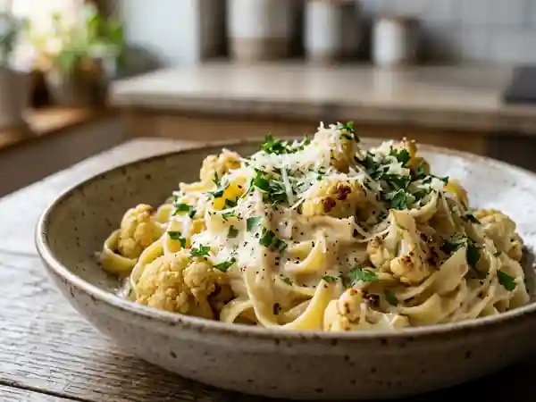 Pâtes crémeuses au chou-fleur et parmesan - Photo de présentation