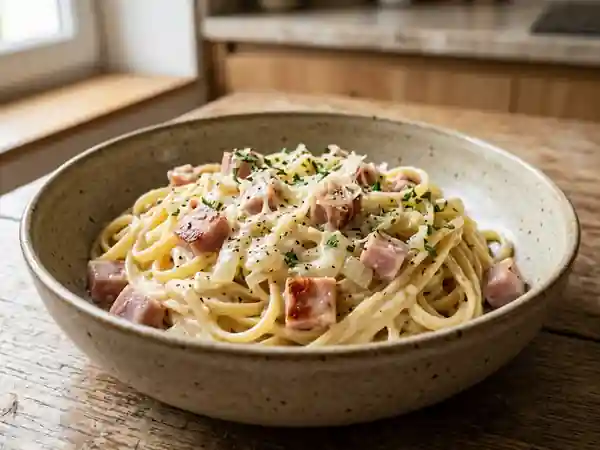 Délicieuses Pâtes au Jambon Crémeuses pour 1 Personne - Photo de présentation