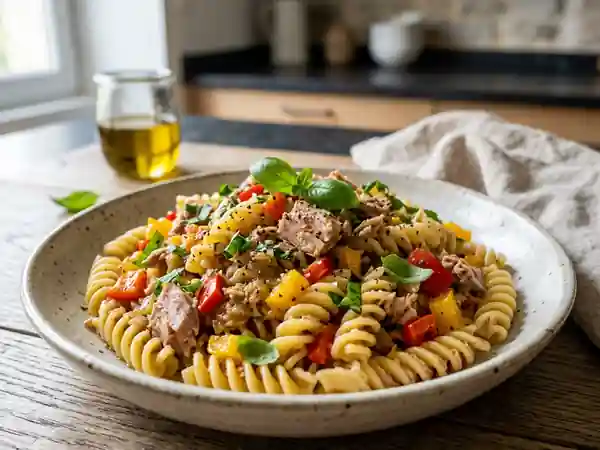 Penne fondantes au thon et poivrons croquants - Photo de présentation