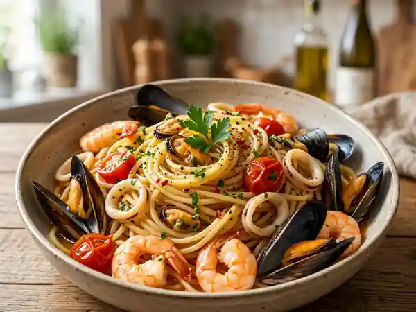 Linguine iodées aux fruits de mer et tomates - Photo de présentation