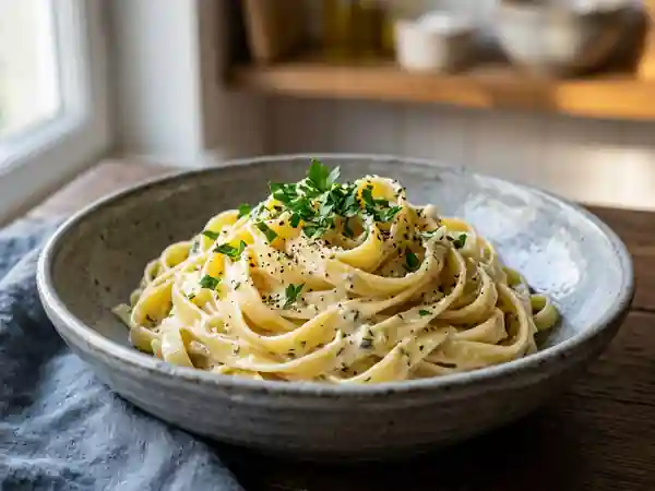 Pâtes onctueuses au Boursin et ail frais - Photo de présentation