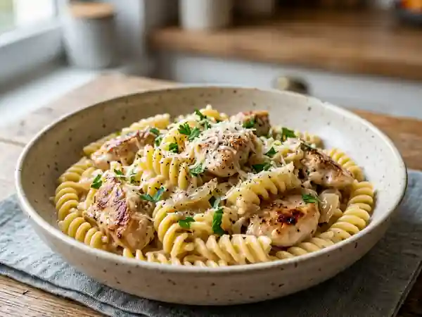 Pâtes onctueuses poulet-mascarpone au parmesan - Photo de présentation