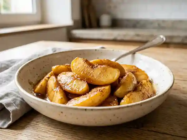 Délicieuses pommes sautées caramélisées à la cannelle - Photo de présentation
