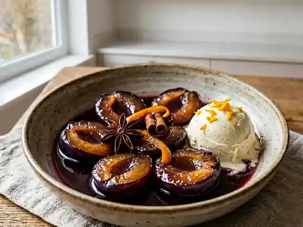 Prunes Fondantes et Sirop au Vin Épicé - Photo de présentation