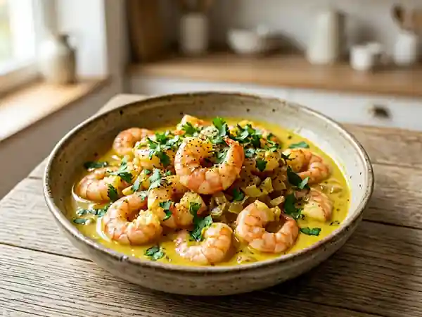 Scampis fondants au curry jaune et coco - Photo de présentation