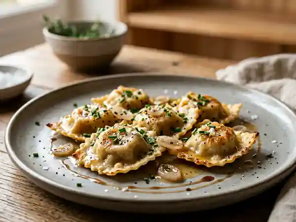 Ravioles fondantes au foie gras et beurre noisette - Photo de présentation