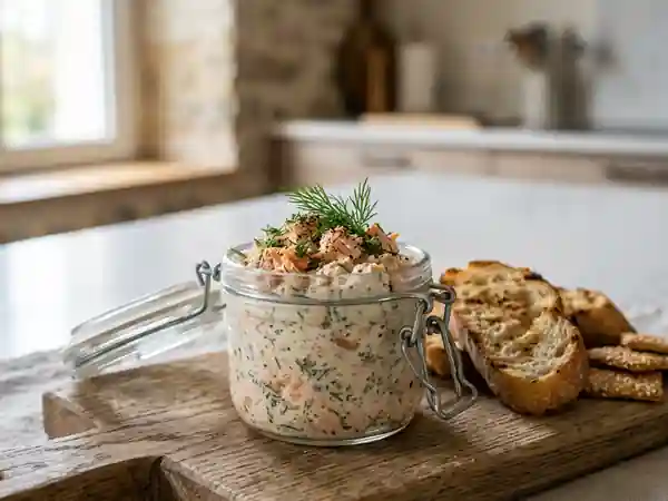 Délicieuses rillettes de saumon frais au carré frais, parfaites pour l'apéritif - Photo de présentation