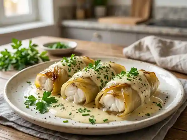 Délicieuses roulades de mer aux endives braisées - Photo de présentation