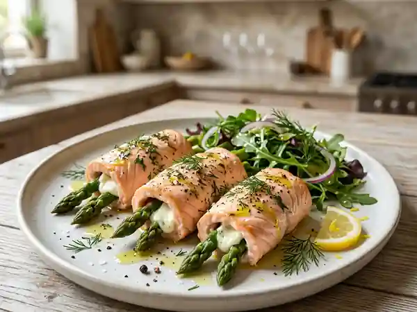 Saumon fondant aux asperges et chèvre frais - Photo de présentation