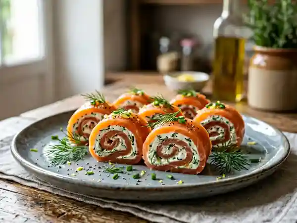 Délicieuses roulades de truite fumée aux herbes fraîches - Photo de présentation