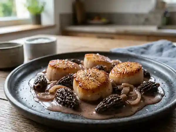 Saint-Jacques nacrées aux morilles et porto - Photo de présentation