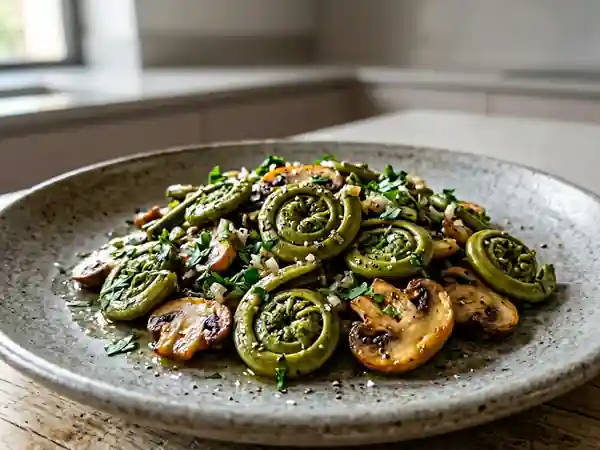 Poêlée de têtes de violon aux champignons - Photo de présentation