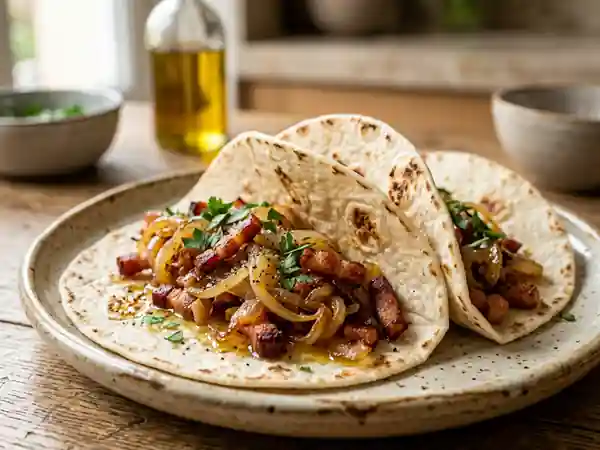Tortillas croustillantes au lard et oignons - Photo de présentation