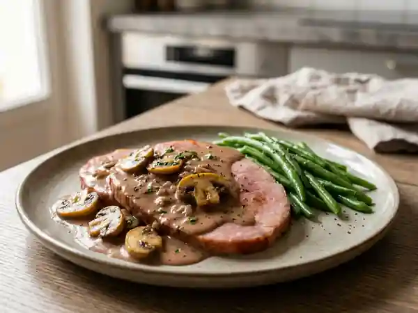 Jambon fondant, crème de Porto et champignons - Photo de présentation