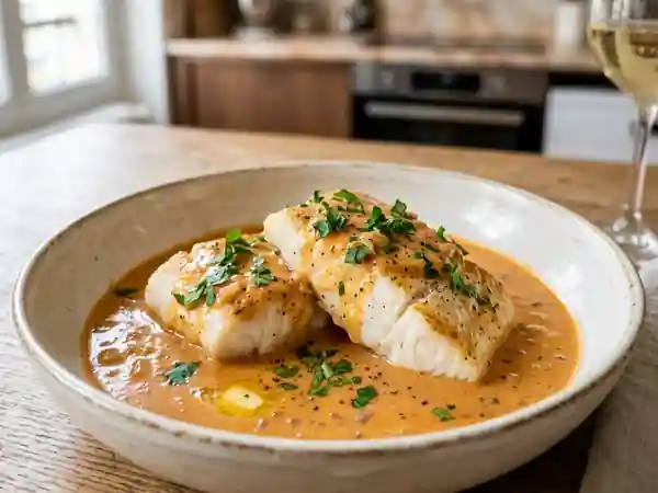 Poisson fondant à la bisque de homard - Photo de présentation