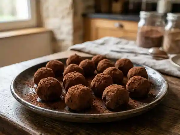 Truffes fondantes au chocolat noir et cognac - Photo de présentation