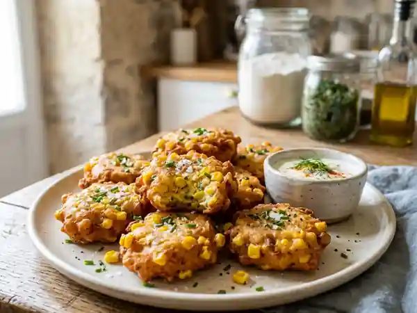 Beignets de maïs croustillants et dorés - Photo de présentation