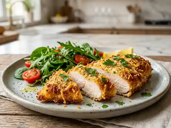 Délicieux Blancs de Poulet Panés au Parmesan - Photo de présentation
