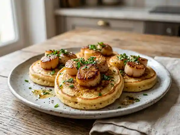 Blinis au cidre et Saint-Jacques snackées - Photo de présentation