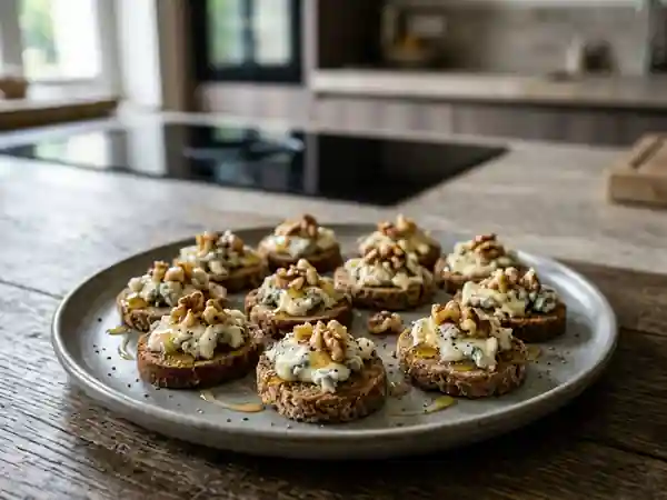 Toasts de seigle, roquefort crémeux et miel - Photo de présentation