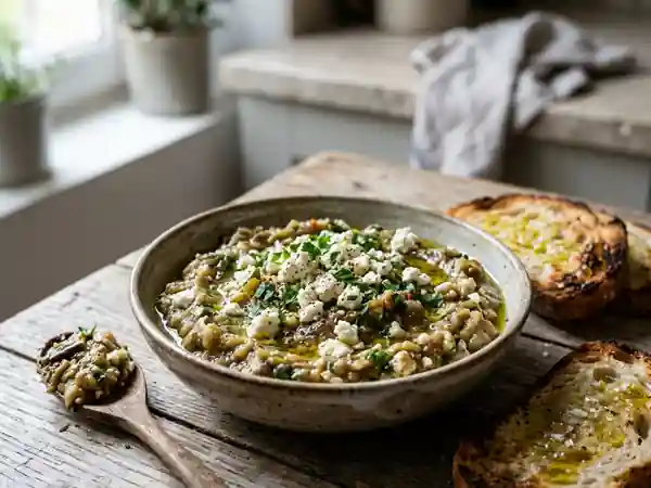 Caviar d'aubergines fumé et feta fondante - Photo de présentation