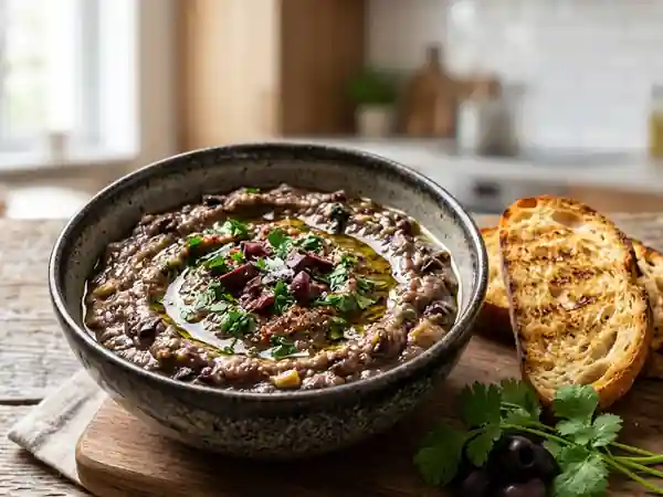 Caviar d'aubergines fumé aux olives noires - Photo de présentation