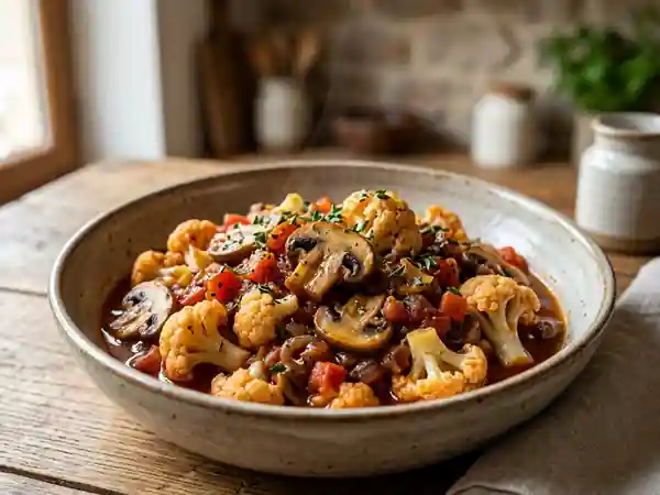 Chou-fleur fondant aux champignons et tomates - Photo de présentation