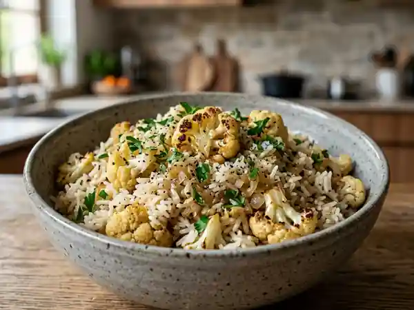 Poêlée de chou-fleur doré et riz basmati - Photo de présentation