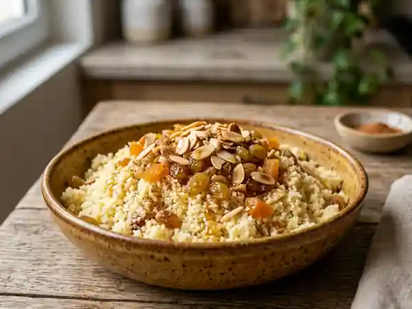 Délicieux Couscous Sucré aux Fruits Secs et Épices - Photo de présentation