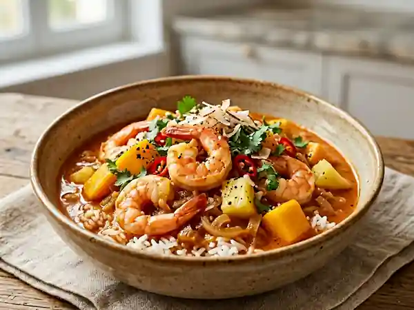 Curry de crevettes exotique mangue & coco - Photo de présentation