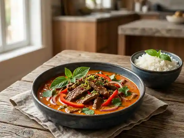 Curry de bœuf thaï onctueux au basilic - Photo de présentation