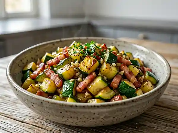 Délicieux Dés de Courgettes aux Lardons Sautés - Photo de présentation