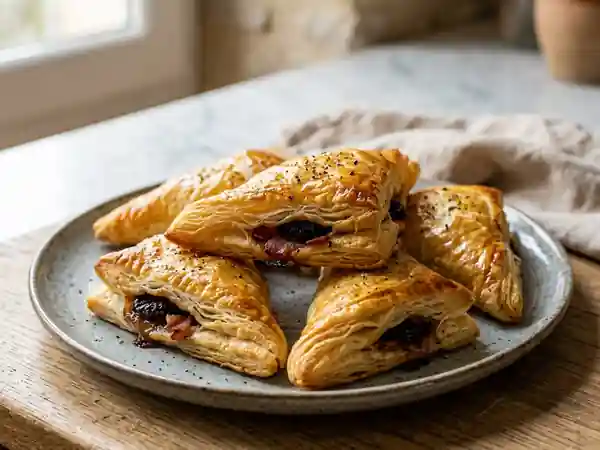 Délicieux feuilletés croustillants aux pruneaux et bacon - Photo de présentation