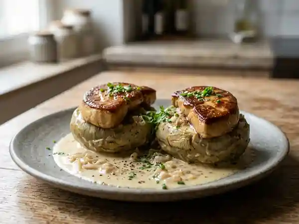 Artichauts fondants et foie gras onctueux - Photo de présentation