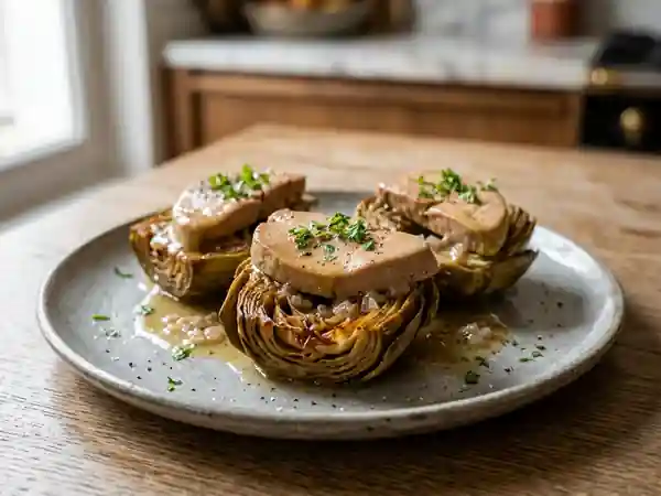Artichauts rôtis au beurre et foie gras soyeux - Photo de présentation