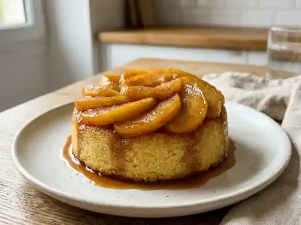 Délicieux gâteau de semoule aux pommes caramélisées fondantes - Photo de présentation
