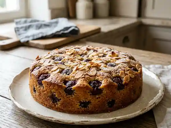 Délicieux gâteau moelleux aux cerises et amandes - Photo de présentation