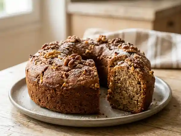 Délicieux gâteau moelleux aux noix et au rhum - Photo de présentation