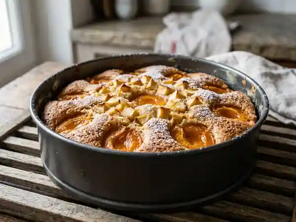 Délicieux gâteau moelleux aux pommes et abricots frais - Photo de présentation