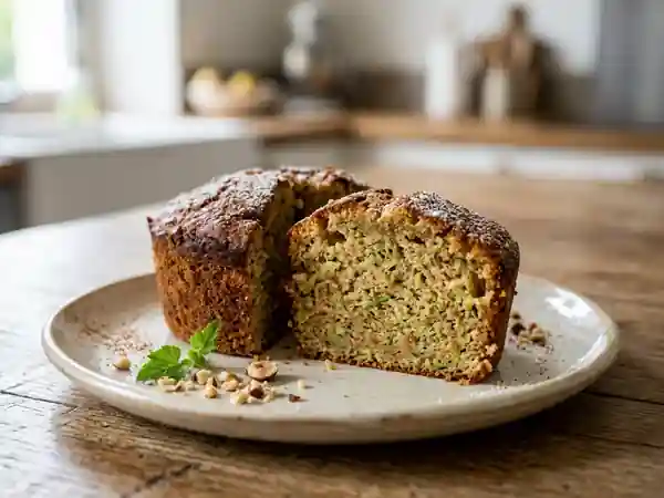 Délicieux gâteau moelleux sucré aux courgettes pour une personne - Photo de présentation