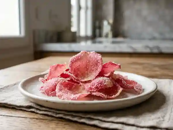 Pétales de rose cristallisés et craquants - Photo de présentation