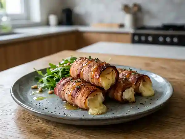 Délicieux petits chèvres grillés au lard croustillant - Photo de présentation