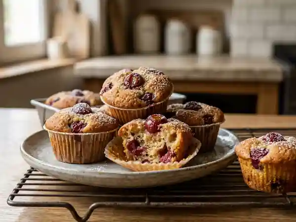 Délicieux petits gâteaux moelleux aux cerises sans gluten - Photo de présentation
