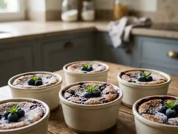 Délicieux ramequins de pudding aux myrtilles - Photo de présentation