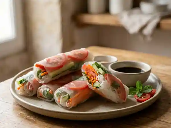 Rouleaux de riz frais à la tomate - Photo de présentation