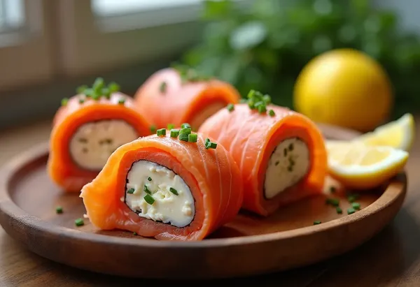 Délicieux roulés de saumon frais au thon pour apéritif raffiné