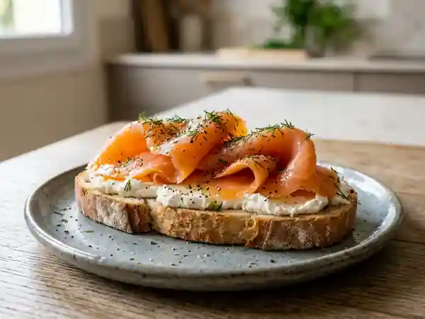Tartine onctueuse saumon fumé et chèvre frais - Photo de présentation