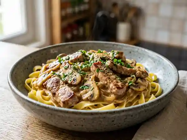 Délicieux Stroganoff de Porc à la Crème et Champignons - Photo de présentation