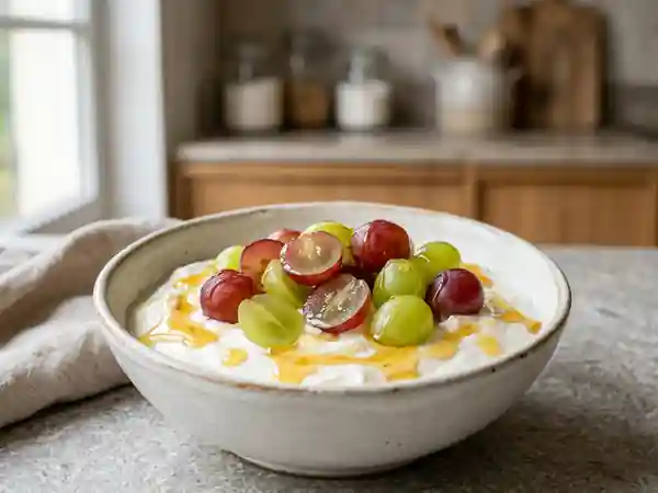 Yaourt crémeux au raisin et miel fondant - Photo de présentation